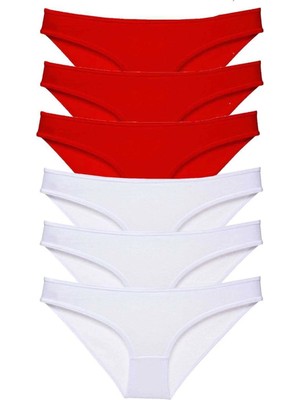 Toyigoo 6 Adet Süper Eko Set Likralı Kadın Slip Külot Kırmızı Beyaz