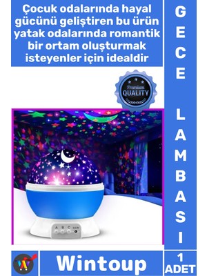 Wintoup #lamba Yıldızlı Projeksiyon Galaxy Çocuk Yatak Oda Dekoratif Döner Tavana Işık Yansıtan Gece Lambası