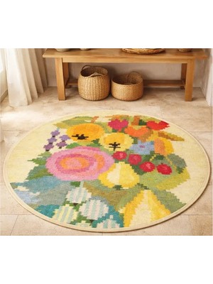 Vivense Pastel Meyveler Dokuma Taban Halı, 608 Yng 80X80 cm