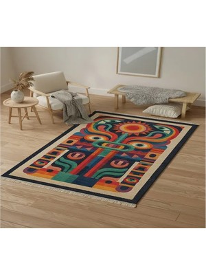 Vivense Renkli Soyut Dokulu Dokuma Taban Halı, 679 Yng 120X180 cm
