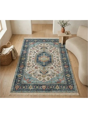 Vivense Mavi Antik Kapı Dokulu Dokuma Taban Halı, 672 Yng 150X230 cm