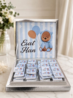 Grand Concept Store Kişiye Özel 70 Adet Baskılı Madlen Çikolata ve Baskılı Sunum Kutusu – Erkek Bebek Mevlidi, Doğum, Diş Buğdayı, Baby Shower Hediyeliği