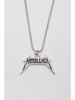 IDR Metallica Yazılı Kolye - Örme İthal Zincirli Unisex Gümüş Kaplama - 60 cm