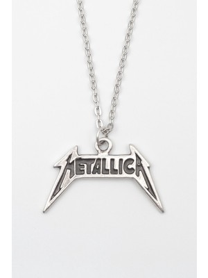 IDR Metallica Yazılı Kolye - Düz Ezme İthal Zincirli Unisex Gümüş Kaplama - 60 cm