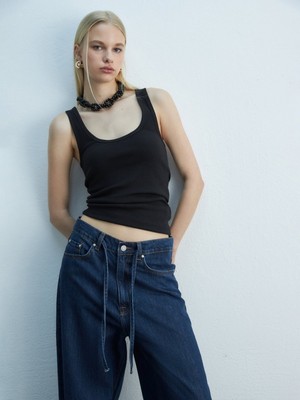 LTB Fitilli Yuvarlak Yaka Basic Siyah Atlet