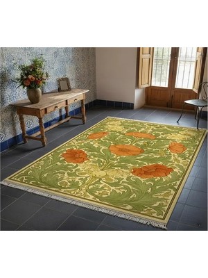 Vivense Yeşil Yosun Çiçekleri Dokulu Dokuma Taban Halı, 674 Yng 120X180 cm