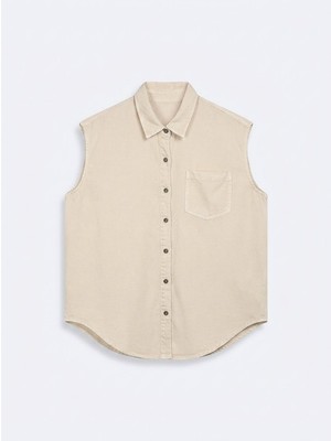 LTB Tencel Kolsuz Cep Detaylı Bej Gömlek