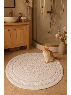 Empressco Beyaz Pamuklu Yuvarlak Banyo Paspası 120X120, Yumuşak ve Şık Tasarım