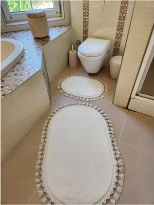 Empressco Yumuşak Peluş Banyo Seti, Kaymaz Saçaklı, 2’li, 60X100CM ve 40X60CM