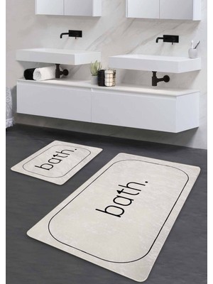 Empressco Yıkanabilir, Kaymaz Taban Banyo Paspası Çiftli, Ekru, 60X100 ve 50X60 cm