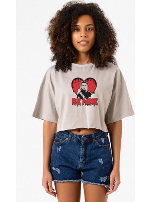 Be Mine Michael Myer Taş Rengi Kadın Crop Kapşonlu