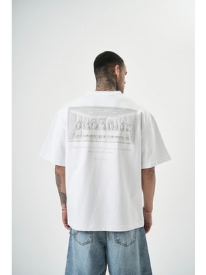 Respire Erkek Da Vinci Baskılı Oversize T-Shirt Beyaz