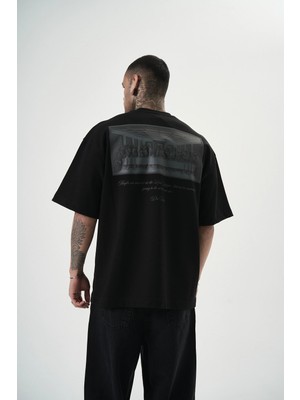 Respire Erkek Da Vinci Baskılı Oversize T-Shirt Siyah