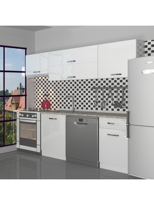Decoraktiv Elite 220 MDF Hazır Mutfak Dolabı - Tezgah Dahil - Parlak Beyaz