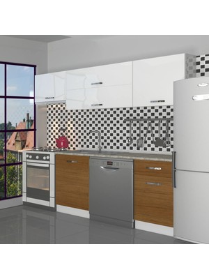 Decoraktiv Elite 220 MDF Hazır Mutfak Dolabı - Tezgah Dahil - Ceviz - Beyaz