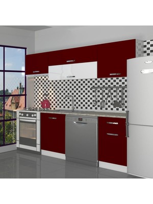 Decoraktiv Elite 220 MDF Hazır Mutfak Dolabı - Tezgah Dahil - Bordo