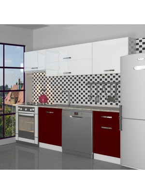 Decoraktiv Elite 220 MDF Hazır Mutfak Dolabı - Tezgah Dahil - Bordo - Beyaz