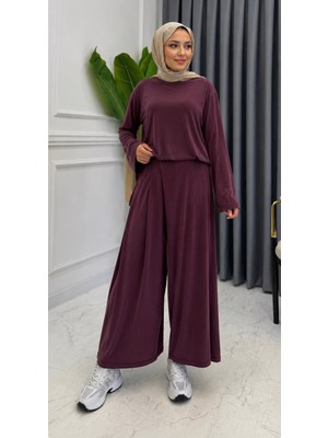 Esra Butik Premium Kupra Kumaş Şalvar Model Pantolonlu Takım – Mürdüm & Haki | S-M-L