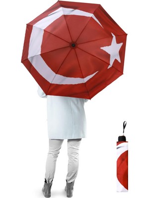 Empressco Canlı Renkli Türk Bayrağı Şemsiye, Rüzgar Dayanıklı, Katlanabilir, Manuel