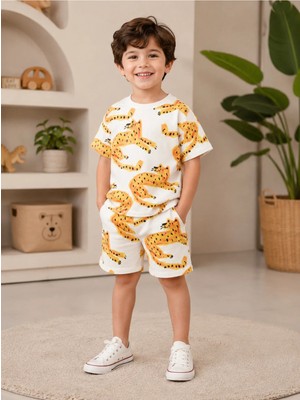 DoaMini Erkek Çocuk Pamuklu Baskılı T-Shirt ve Şort Takım