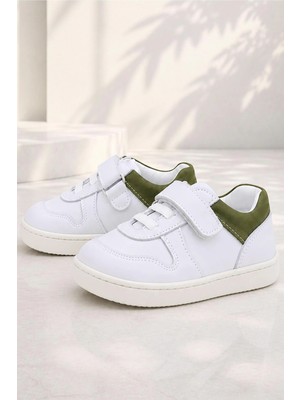 Rakerplus Bob Beyaz Nubuk Haki Hakiki Deri Bebek Sneaker Ayakkabı