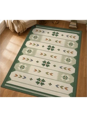 Vivense Yeşil Blok Dokuma Taban Halı, 661 Yng 80X150 cm