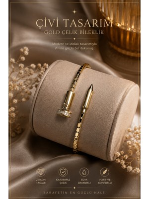 Kırkdabir Çivi Tasarımlı Gold Bileklik