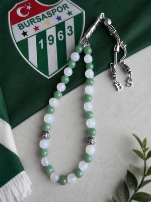 Home Bursaspor Renklerinde Yeşil Florit ve Beyaz Akik Taraftar Tesbihi