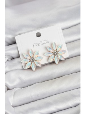 Nemere Beyaz Renk Kristal Taşlı Lotus Çiçek Model Kadın Küpe TJ-BKP11925