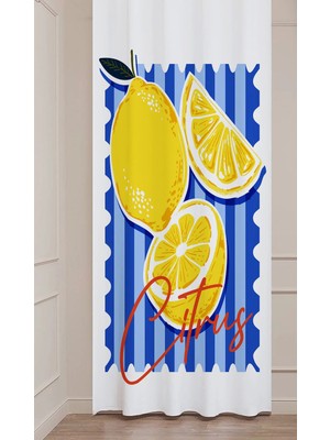 Greendecor Yaz Plaj Flamingo Palmiye Limon Karpuz Güneş Meyve Hello Summer Desenli Renkli Dijital Baskılı Fon Perde
