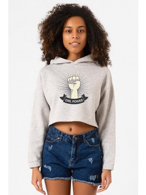 Tshirthane Girl Power Grimelanj Kadın Crop Kapşonlu