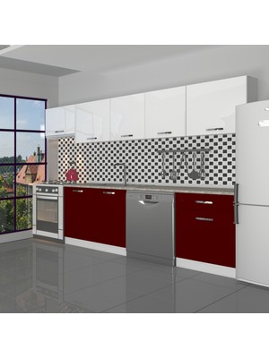 Decoraktiv Elite 280 MDF Hazır Mutfak Dolabı - Tezgah Dahil - Bordo - Beyaz