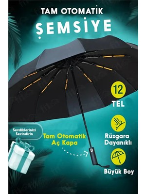 Empressco Sağlam Tam Otomatik Fiber Tel Şemsiye, Rüzgarda Kırılmaz, 12 Tel