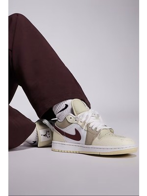 Nike Air Jordan 1 Low Leather Sneaker Hakiki Deri Unisex Günlük Spor Ayakkabı Krem Beyaz