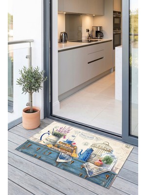 Uygur Home Vintage Mutfak Desenli Dekoratif Balkon Paspası - Retro Sweet Home Temalı Çok Amaçlı Paspas (43X70 Cm)