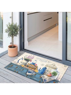 Sogood Concept Vintage Mutfak Desenli Dekoratif Balkon Paspası - Retro Temalı Çok Amaçlı Paspas