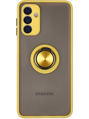 Muratech Newface  Galaxy A04S Kılıf Montreal Yüzüklü Silikon Kapak - Sarı