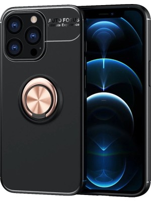 Muratech Newface Iphone 13 Pro Kılıf Range Yüzüklü Silikon - Siyah-Gold