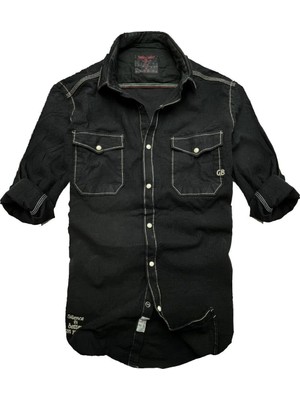 Gulf Bird Slim Fit Likralı Esnek Kumaş Çift Cep Kot Gömlek---siyah- Likra--