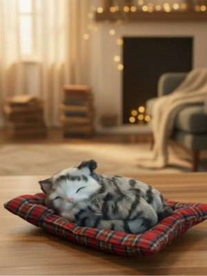 Gifi Peluş Yavru Kedi Oyuncak Minder Üstünde Uyuyan Kedi Orta Boy