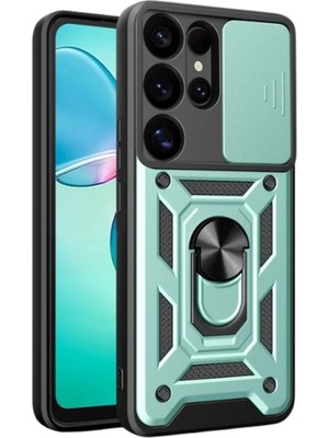 Muratech Newface  Galaxy S25 Ultra Kılıf Pars Lens Yüzüklü Silikon - Yeşil