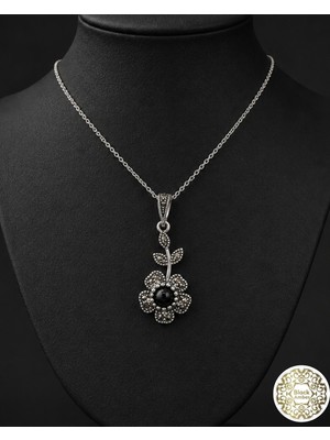 Siyah İnci Oltutaşı oltutaşı çiçek gümüş kolye sk00013
