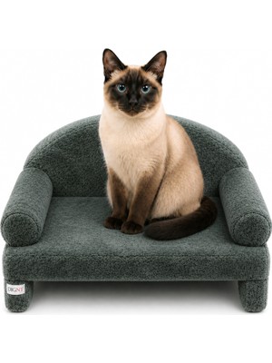Reyo Pet Peluş Kedi Koltuğu, Kedi Kanepesi, Kedi Yatağı, Evcil Hayvan Dinlenme Koltuğu, Rahat Kedi Sofa Yatağı, 45x33x25 cm Adaçayı Gri