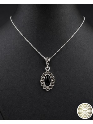 Siyah İnci Oltutaşı oltutaşı mini badem gümüş kolye sk00019