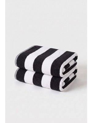 Xjim 2'li %100 Pamuk Büyük Boy Yumuşak Hızlı Kuruyan Çizgili Plaj Deniz Banyo Havlusu Unisex 75X150