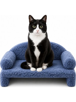 Reyo Pet Peluş Kedi Koltuğu, Kedi Kanepesi, Kedi Yatağı, Evcil Hayvan Dinlenme Koltuğu, Rahat Kedi Sofa Yatağı, 45x33x25 cm Lacivert