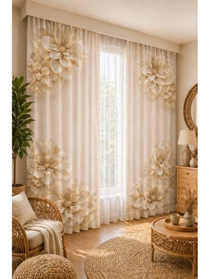 Beydex 100X250 Ölçüsünde 1 Adet Salon ve Yatak Odası Fon Perde Baskılı Fon Perde
