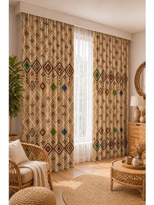 Beydex 100X250 Ölçüsünde 1 Adet Salon ve Yatak Odası Fon Perde Baskılı Fon Perde