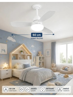 Hoogar German New White Super Fan 60 cm Kalın Kanat Dim Ayarlı Tavan Vantilatörü Rgb LED 16 Renk Sessiz Sinek Kovar