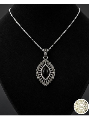 Siyah İnci Oltutaşı oltutaşı çerçeveli badem gümüş kolye sk00029